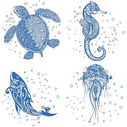 GORGECRAFT 4PCS Sea Animal Window Decals Static Glass Sliding Door Sticker Clings Non Adhesive Vinyl Film Home Decals for Windows Prevent Stop Birds Dogs Pets Strikes