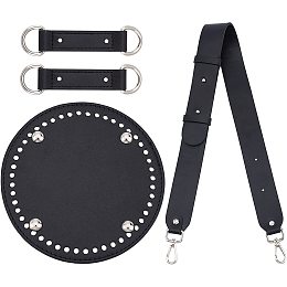 WADORN 4pcs DIY Bucket Bag Making Materials Set, PU Leather Shoulder Bag Making Kit Black Handmade Knitting Crochet Bag Accessories Including Bag Bottom Adjustable Strap Hanging Ring