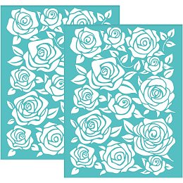 OLYCRAFT 2Pcs Self-Adhesive Silk Screen Printing Stencil Rose Flower Silk Screen Stencil Reusable Mesh Transfers Stencil for Painting on Wood T-Shirt Fabric Decoration - 7.7x5.5Inch