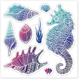 GLOBLELAND Marine Animals Clear Stamps Seahorse Shell Embossing Stamp Sheets Silicone Clear Stamps Seal for DIY Scrapbooking and Card Making Paper Craft Decor (Colorful)