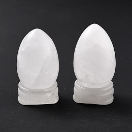 Honeyhandy Natural Quartz Crystal Display Decorations, with Base, Egg Shape Stone, 56mm, Egg: 47x30mm