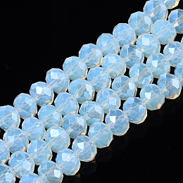 Honeyhandy Electroplate Glass Beads Strands, Imitation Jade Beads, Pearl Luster Plated, Faceted, Rondelle, Clear, 8x6mm, Hole: 1mm, about 68~70pcs/strand, 16 inch(40cm)