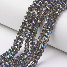 Honeyhandy Electroplate Transparent Glass Beads Strands, Half Multi-color Plated, Faceted, Rondelle, Dark Gray, 4x3mm, Hole: 0.4mm, about 130pcs/strand, 16.54 inch(42cm)