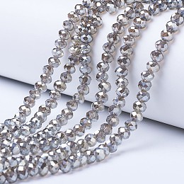 Honeyhandy Electroplate Glass Beads Strands, Platinum Plated, Faceted, Rondelle, Dark Gray, 6x5mm, Hole: 1mm, about 85~88pcs/strand, 16.1~16.5 inch(41~42cm)