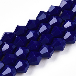 Opaque Solid Color Imitation Jade Glass Beads Strands, Faceted, Bicone, Dark Blue, 6x6mm, Hole: 1mm, about 45~47pcs/strand, 9.65~9.84 inch(24.5~25cm)