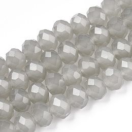 Glass Beads Strands, Imitation Jade, Faceted, Rondelle, Silver, 4x3mm, Hole: 0.4mm, about 113~115pcs/strand, 41~41.5cm