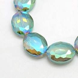 Honeyhandy Faceted Electroplate Crystal Glass Oval Beads Strands, Rainbow Color Plated, Medium Aquamarine, 20x16x8mm, Hole: 1mm, about 35pcs/strand, 27.5 inch