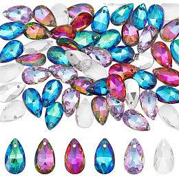 AHANDMAKER 60 Pcs Faceted Teardrop Glass Beads, 6 Colors Crystal Grid Teardrops AB Color Waterdrop Top Drilled Hanging Chandelier Dangle Pendants for DIY Jewelry Craft Making Home Decoration