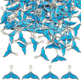 DICOSMETIC Platinum Alloy Enamel Pendants, Fishtail, Blue, 17x20.35x2mm, Hole: 1.6mm, 100pcs/box