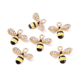 Honeyhandy Alloy Enamel Pendants, with Rhinestone, Bees, Colorful, Crystal, Light Gold, 14x17x4mm, Hole: 1.8mm