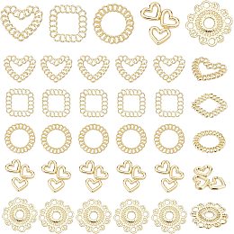 PandaHall Elite 50pcs Filigree Joiners Charms, 5 Styles Flower Hollow Pendants Ring Square Charms Filigree Metal Embellishments Heart Ring Earring Supplies for DIY Bracelet Necklace Jewelry Making