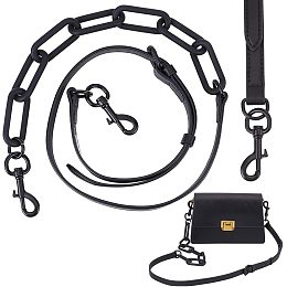 WADORN Adjustable Bag Shoulder Strap, 42 Inch PU Leather Purse Strap Replacement Handbag Crossbody Strap with Acrylic Chain for DIY Bag Making Accessories, Black