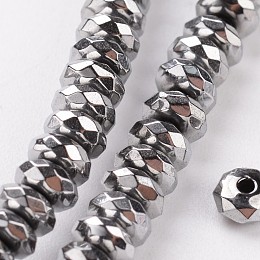 Honeyhandy Non-magnetic Synthetic Hematite Beads Strands, Faceted, Rondelle, Silver Plated, 4x2mm, Hole: 0.5mm, about 175pcs/strand, 16 inch