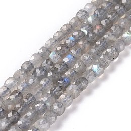 Honeyhandy Natural Labradorite Beads Strands, Faceted, Cube, 4~4.5x4~4.5x4~4.5mm, Hole: 0.6mm, about 86~98pcs/Strand, 15.2 inch(38.5cm)