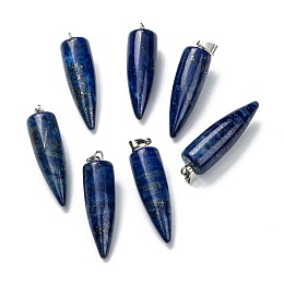 Honeyhandy Natural Lapis Lazuli Pendants, with Platinum Brass Findings, Bullet, Dyed, 32~35x10~11mm, Hole: 7X3mm