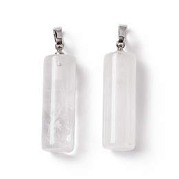 Honeyhandy Natural Quartz Crystal Pendants, with Platinum Tone Brass Findings, Column Charm, 27x8mm, Hole: 6x3.2mm