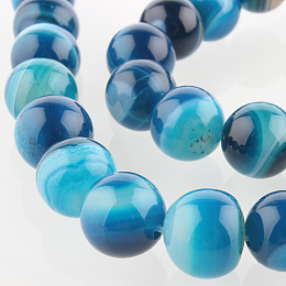 Honeyhandy Natural Gemstone Agate Round Bead Strands, Dyed, Deep Sky Blue, 10mm, Hole: 1mm, about 38pcs/strand, 14.96 inch