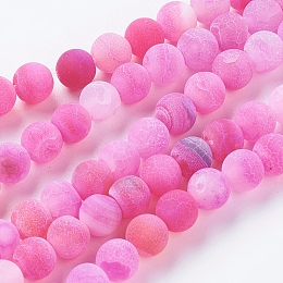 Honeyhandy Natural Weathered Agate Beads Strands, Dyed, Frosted, Round, Magenta, 6mm, Hole: 1mm, about 64pcs/strand, 13.6 inch