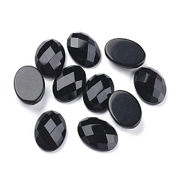 Honeyhandy Natural Black Agate Cabochons, Faceted, Oval, 18x13x6mm