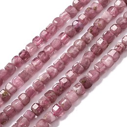 Honeyhandy Natural Pink Tourmaline Beads Strands, Faceted, Cube, 2x2x2mm, Hole: 0.6mm, about 164~180pcs/strand, 15.35 inch(39cm)