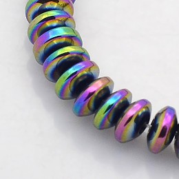 Honeyhandy Electroplate Non-magnetic Synthetic Hematite Rondelle Beads Strands, Rainbow Plated, 6x3mm, Hole: 1mm, about 140pcs/strand, 15.7 inch