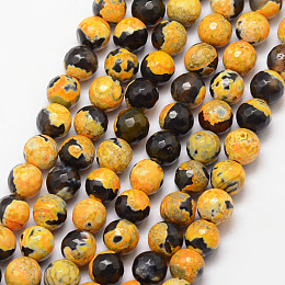 Honeyhandy Natural Fire Crackle Agate Bead Strands, Round, Grade A, Faceted, Dyed & Heated, Goldenrod, 6mm, Hole: 1mm, about 61pcs/strand, 15 inch