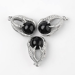 Honeyhandy Eagle Claw Alloy Natural Black Agate Pendants, Platinum, 34~36x22~24x16mm, Hole: 5x8mm