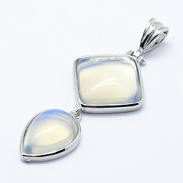 Honeyhandy Opalite Big Pendants, with Brass Findings, Dyed, Platinum, Teardrop & Rhombus, 53x25x7mm, Hole: 6x9.5mm