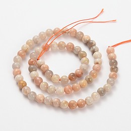 Honeyhandy Natural Moonstone & Sunstone Round Beads Strands, 6mm, Hole: 1mm, about 68pcs/strand, 15.5 inch