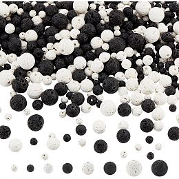 OLYCRAFT 710 Pcs Round Volcanic Lava Beads 4mm 6mm 8mm 10mm Natural Lava Beads with 1mm Hole Round Loose Energy Beads Gemstone Energy Beads for Bracelets Necklace Jewelry Making - Black&White