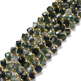 Honeyhandy Natural Moss Agate Beads Strands, with Seed Beads, Faceted, Diagonal Cube Beads, 5~6x5~6x4~5mm, Hole: 1mm, about 49~55pcs/strand, 15.35''~15.75''(39~40cm)