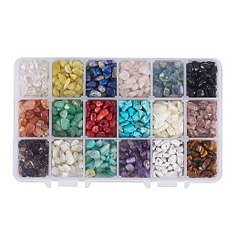 NBEADS 1 Box 18 Colors Chip Gemstone Beads, Natural Irregular Shaped Crushed Loose Beads for Bracelet Necklace Earrings Jewelry Making Crafts Design