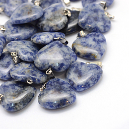 Honeyhandy Heart Natural Blue Spot Jasper Pendants, with Platinum Tone Brass Findings, 20~22x20~21x5~8mm, Hole: 2x7mm