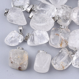 Honeyhandy Natural Quartz Crystal Pendants, Rock Crystal Pendants, with Stainless Steel Snap On Bails, Nuggets, 15~35x10~20x5~15mm, Hole: 3x7.5mm