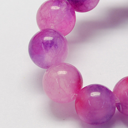 Honeyhandy Two Tone Natural Jade Bead Strands, Dyed, Round, Pearl Pink, 8mm, Hole: 1mm, about 48pcs/strand, 14.9 inch