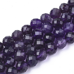 Honeyhandy Natural Amethyst Beads Strands, Faceted, Round, 5.5~6x6mm, Hole: 1mm, about 32pcs/strand, 7.48 inch