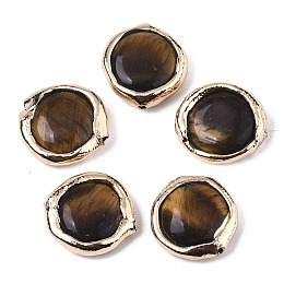 Honeyhandy Natural Tiger Eye Beads, with Light Gold Plated Polymer Clay Edge, Flat Round, 17~19x17~18x5~7mm, Hole: 1.2mm