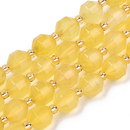 Honeyhandy Natural Agate Beads Strands, Faceted, with Seed Beads, Dyed, Round, Yellow, 8x7.5mm, Hole: 1.2mm, Beads: 3.5x2mm, about 34pcs/strand, 15.35 inch(39cm)