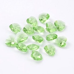 Honeyhandy Romantic Valentines Ideas Glass Charms, Faceted Heart Charm, Light Green, 10x10x5mm, Hole: 1mm