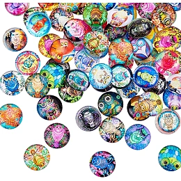 NBEADS 100 Pcs 50 Styles Owl Printed Glass Cabochons 12mm, Glass Dome Cabochons Flatback Mosaic Tile 12mm Cabochons for Jewelry Making Photo Pendant Bezel Setting Tray