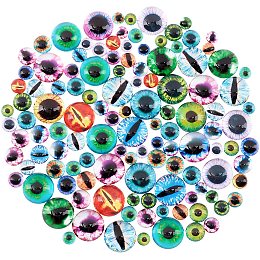 PandaHall Elite 120pcs Cat Eye Glass Cabochons, 4 Styles Animal Eye Covered Cabochons for Halloween Half Ball Evil Eye Owl Bird Human Pupil Eyes Glass Gems for Art Doll Props Photo Dome Pendant Trays