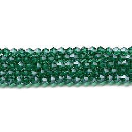 Transparent Electroplate Glass Beads Strands, Pearl Luster Plated, Faceted, Bicone, Teal, 3x2.5mm, Hole: 0.7mm, about 162~185pcs/strand, 12.76~14.61 inch(32.4~37.1cm)