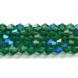 Transparent Electroplate Glass Beads Strands, AB Color Plated, Faceted, Bicone, Teal, 4x4mm, Hole: 0.8mm, about 87~98pcs/strand, 12.76~14.61 inch(32.4~37.1cm)