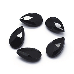 Honeyhandy Faceted Glass Pendants, Teardrop, Black, 15x9.5x5.5mm, Hole: 1mm