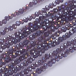 Honeyhandy Electroplate Glass Beads Strands, Full Rainbow Plated, Faceted, Rondelle, Purple, 3x2mm, Hole: 0.8mm, about 185~190pcs/strand, 14.9~17.3 inch(38~44cm)