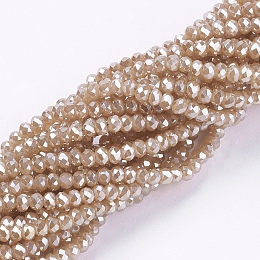 Honeyhandy Electroplate Glass Beads Strands, Pearl Luster Plated, Faceted, Rondelle, Orange, 3x2mm, Hole: 0.8~1mm, about 185~190pcs/strand, 15.5~16 inch(39.3~40.6cm)