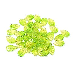 Honeyhandy Transparent Glass Pendants, Leaf, Two Tone, Green Yellow, 18x11x3mm, Hole: 1.2mm