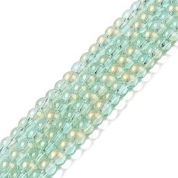 Glass Bead Strands, with Glitter Powder, Round, Light Green, 6x5.5mm, Hole: 1mm, about 142pcs/strand, 29.92''(76cm)