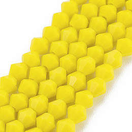 ARRICRAFT Opaque Solid Color Glass Beads Strands, Imitation Jade, Faceted, Bicone, Yellow, 4.5x4mm, Hole: 1mm, about 92~96pcs/strand, 13.78~14.37 inch