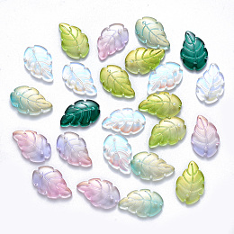 NBEADS Transparent Glass Pendants, Mixed Style, Leaf, Mixed Color, 23.5x15x3.5mm, Hole: 1.5mm